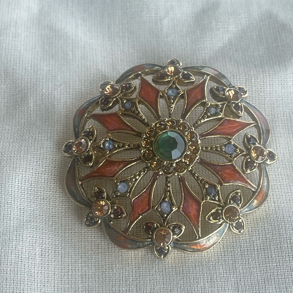 Vintage Monet Multicolor Enamel & Crystal Brooch